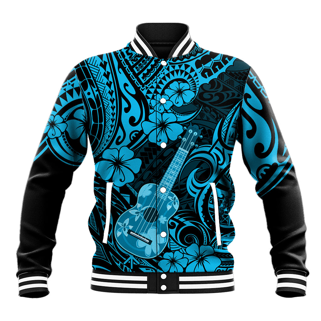 Hawaii Ukulele Baseball Jacket Polynesian Pattern Sky Blue Version LT01 Unisex Blue - Polynesian Pride