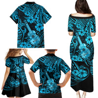 Hawaii Ukulele Family Matching Puletasi Dress and Hawaiian Shirt Polynesian Pattern Sky Blue Version LT01 - Polynesian Pride