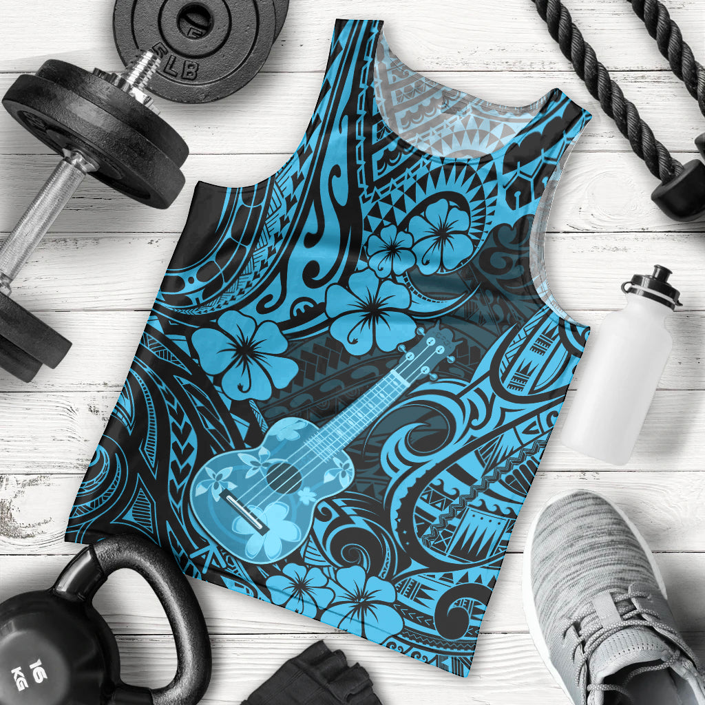 Hawaii Ukulele Men Tank Top Polynesian Pattern Sky Blue Version LT01 Blue - Polynesian Pride