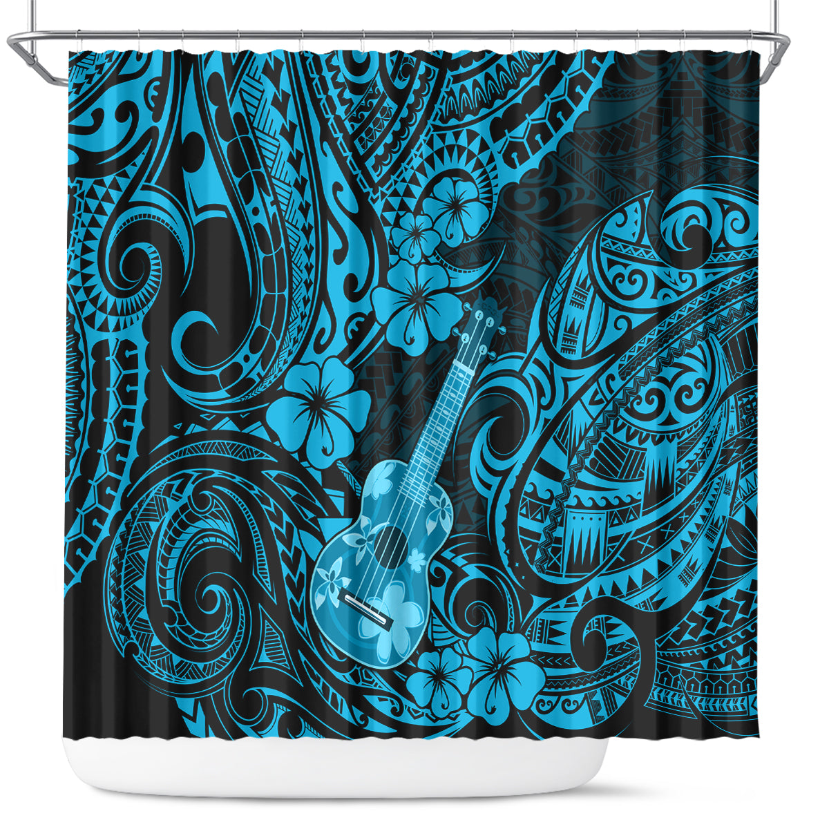 Hawaii Ukulele Shower Curtain Polynesian Pattern Sky Blue Version LT01 Blue - Polynesian Pride