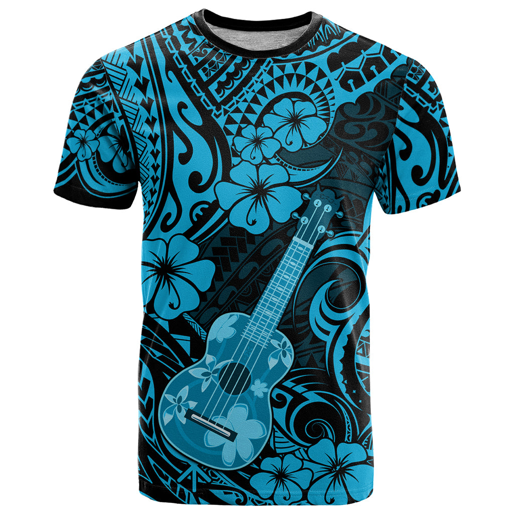 Hawaii Ukulele T Shirt Polynesian Pattern Sky Blue Version LT01 Blue - Polynesian Pride