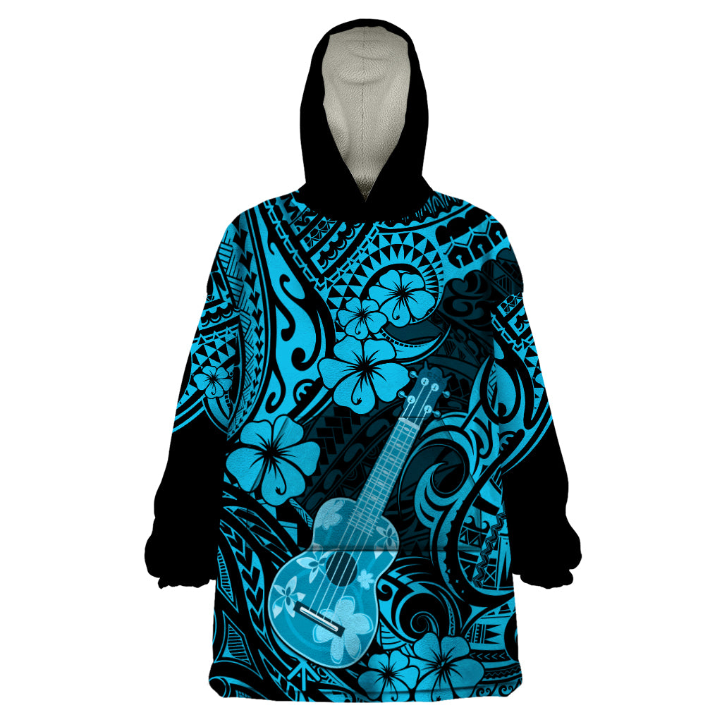 Hawaii Ukulele Wearable Blanket Hoodie Polynesian Pattern Sky Blue Version LT01 One Size Blue - Polynesian Pride