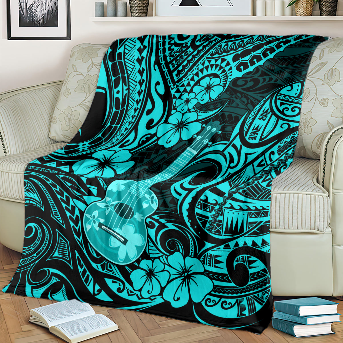 Hawaii Ukulele Blanket Polynesian Pattern Turquoise Version LT01 - Polynesian Pride