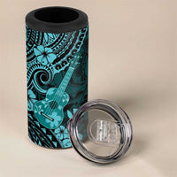 Hawaii Ukulele 4 in 1 Can Cooler Tumbler Polynesian Pattern Turquoise Version