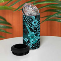Hawaii Ukulele 4 in 1 Can Cooler Tumbler Polynesian Pattern Turquoise Version
