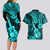 Hawaii Ukulele Couples Matching Long Sleeve Bodycon Dress and Hawaiian Shirt Polynesian Pattern Turquoise Version LT01 - Polynesian Pride