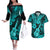 Hawaii Ukulele Couples Matching Off The Shoulder Long Sleeve Dress and Hawaiian Shirt Polynesian Pattern Turquoise Version LT01 Turquoise - Polynesian Pride