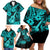 Hawaii Ukulele Family Matching Off Shoulder Short Dress and Hawaiian Shirt Polynesian Pattern Turquoise Version LT01 - Polynesian Pride