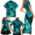 Hawaii Ukulele Family Matching Short Sleeve Bodycon Dress and Hawaiian Shirt Polynesian Pattern Turquoise Version LT01 - Polynesian Pride