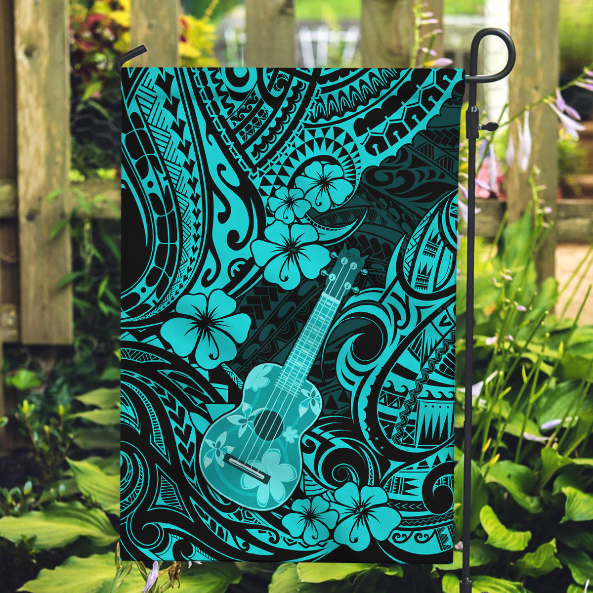 Hawaii Ukulele Garden Flag Polynesian Pattern Turquoise Version LT01 Garden Flag Turquoise - Polynesian Pride