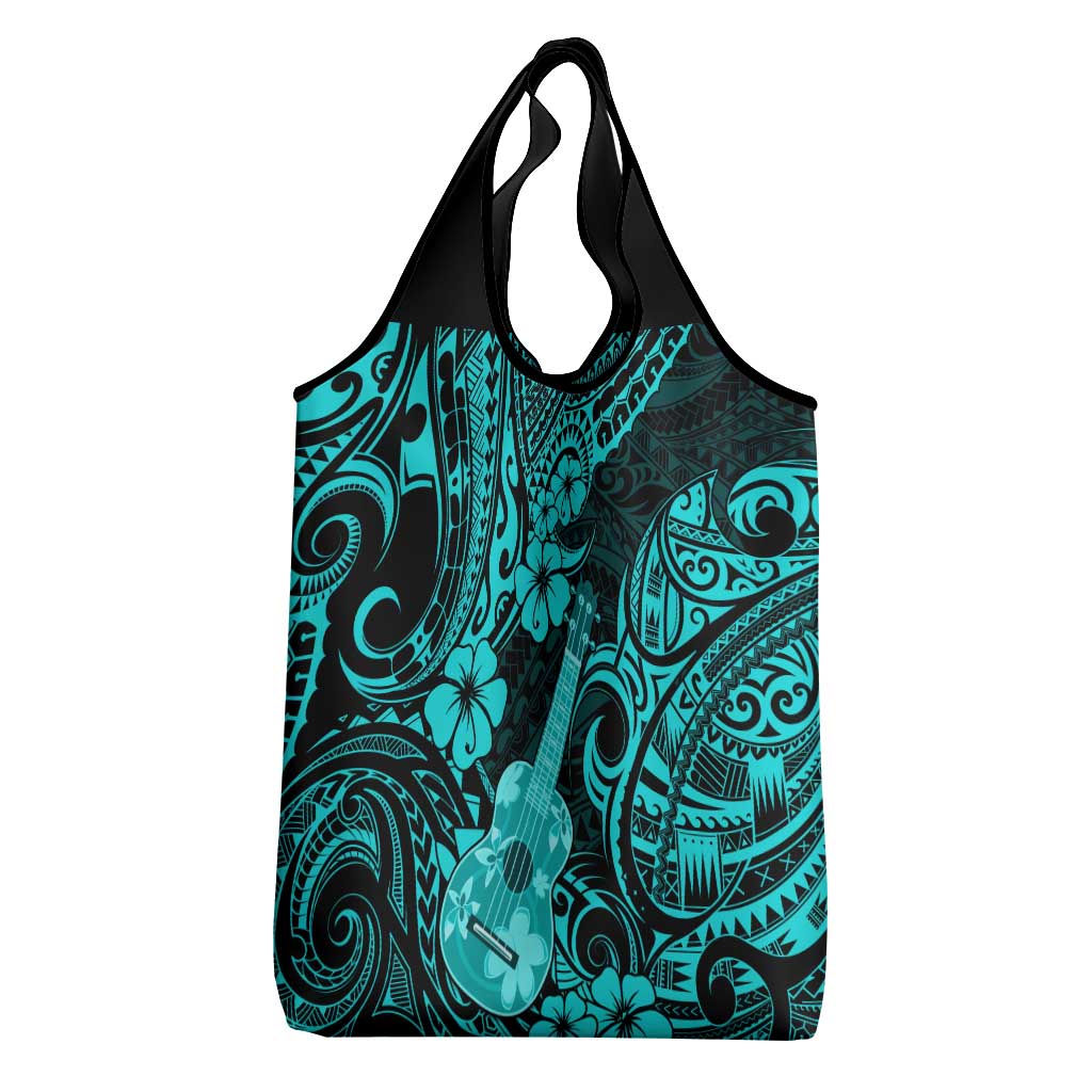 Hawaii Ukulele Grocery Bag Polynesian Pattern Turquoise Version