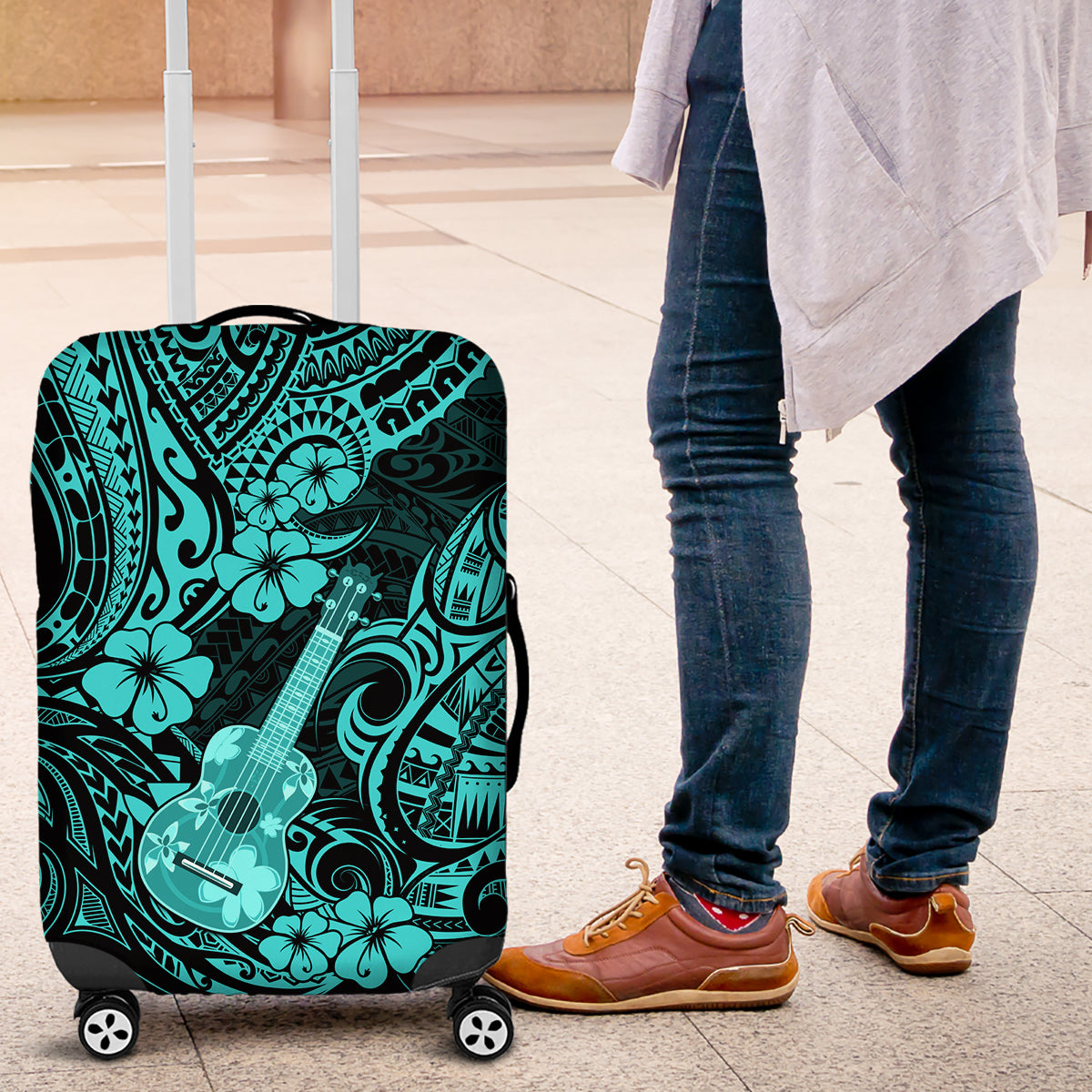 Hawaii Ukulele Luggage Cover Polynesian Pattern Turquoise Version LT01 Turquoise - Polynesian Pride