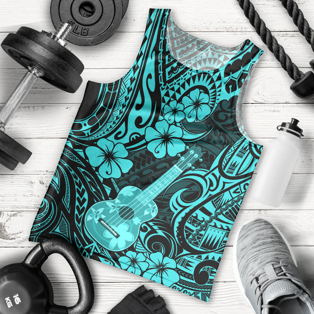 Hawaii Ukulele Men Tank Top Polynesian Pattern Turquoise Version LT01 Turquoise - Polynesian Pride