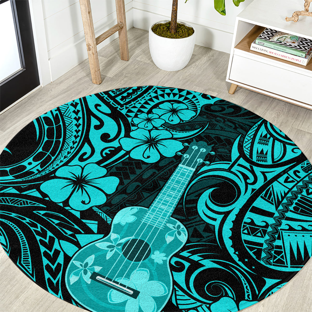 Hawaii Ukulele Round Carpet Polynesian Pattern Turquoise Version LT01 Turquoise - Polynesian Pride