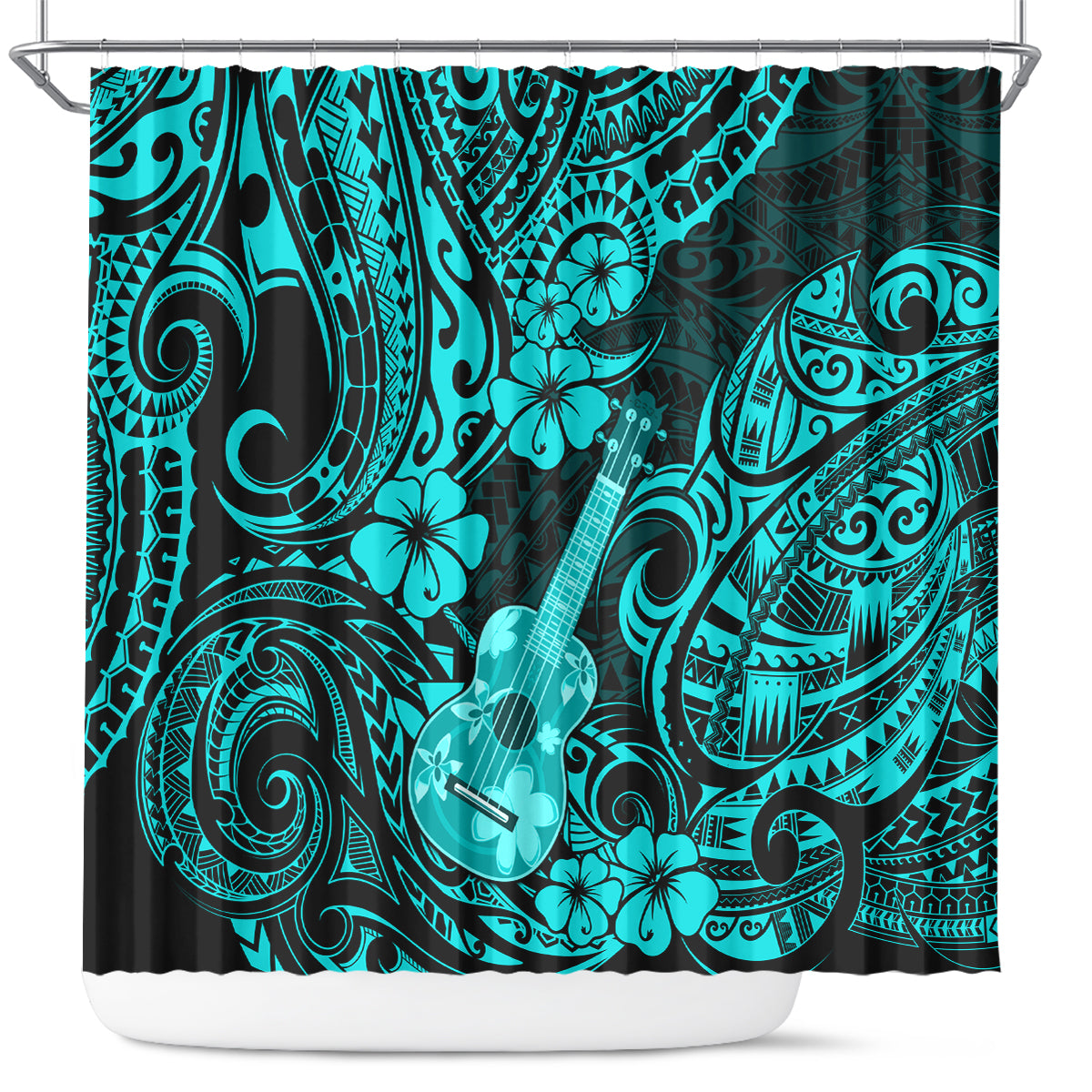 Hawaii Ukulele Shower Curtain Polynesian Pattern Turquoise Version LT01 Turquoise - Polynesian Pride