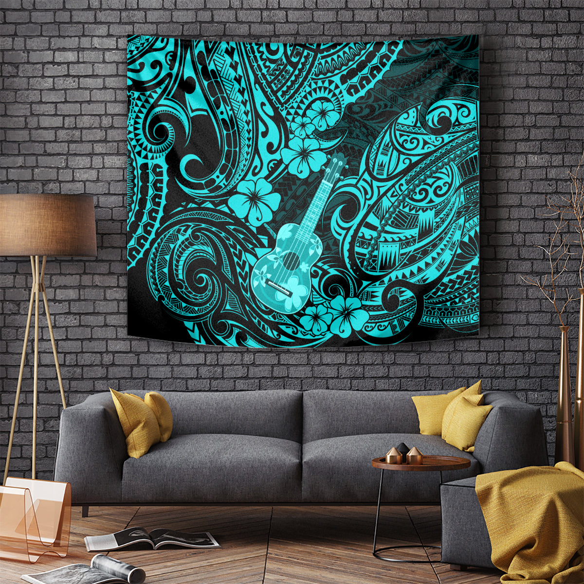 Hawaii Ukulele Tapestry Polynesian Pattern Turquoise Version LT01 Turquoise - Polynesian Pride