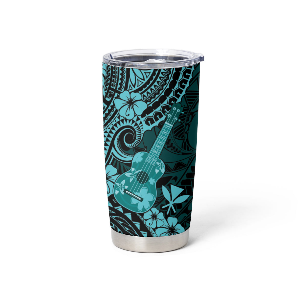 Hawaii Ukulele Tumbler Cup Polynesian Pattern Turquoise Version