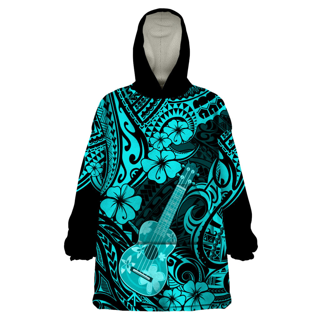 Hawaii Ukulele Wearable Blanket Hoodie Polynesian Pattern Turquoise Version LT01 One Size Turquoise - Polynesian Pride