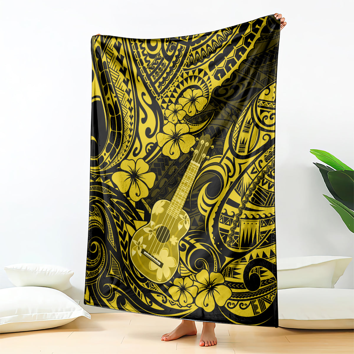 Hawaii Ukulele Blanket Polynesian Pattern Yellow Version LT01 Yellow - Polynesian Pride