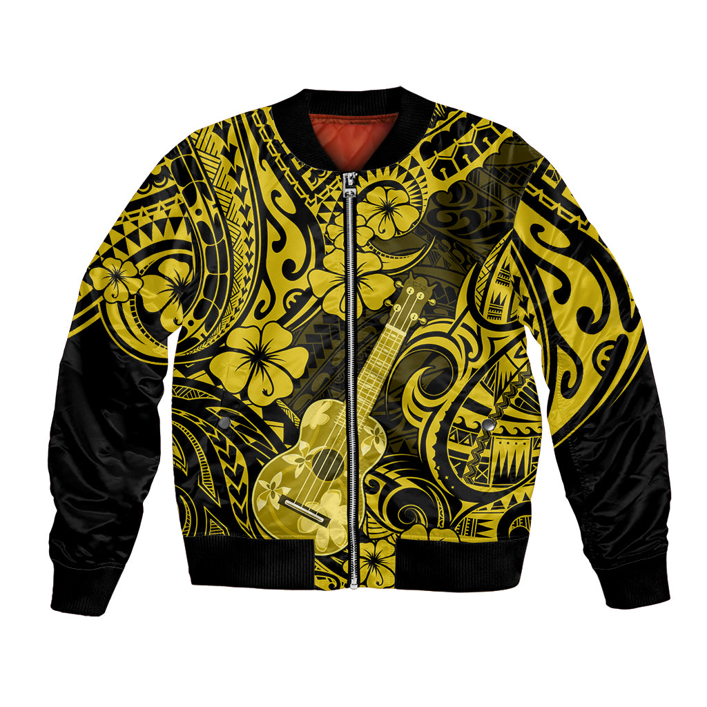 Hawaii Ukulele Bomber Jacket Polynesian Pattern Yellow Version LT01 Unisex Yellow - Polynesian Pride
