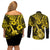 Hawaii Ukulele Couples Matching Off Shoulder Short Dress and Long Sleeve Button Shirts Polynesian Pattern Yellow Version LT01 - Polynesian Pride