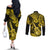 Hawaii Ukulele Couples Matching Off The Shoulder Long Sleeve Dress and Long Sleeve Button Shirts Polynesian Pattern Yellow Version LT01 - Polynesian Pride