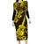 Hawaii Ukulele Family Matching Long Sleeve Bodycon Dress and Hawaiian Shirt Polynesian Pattern Yellow Version LT01 Mom's Dress Yellow - Polynesian Pride