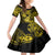 Hawaii Ukulele Family Matching Off Shoulder Short Dress and Hawaiian Shirt Polynesian Pattern Yellow Version LT01 Daughter's Dress Yellow - Polynesian Pride