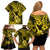 Hawaii Ukulele Family Matching Off Shoulder Short Dress and Hawaiian Shirt Polynesian Pattern Yellow Version LT01 - Polynesian Pride