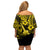 Hawaii Ukulele Family Matching Off Shoulder Short Dress and Hawaiian Shirt Polynesian Pattern Yellow Version LT01 - Polynesian Pride