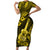 Hawaii Ukulele Family Matching Short Sleeve Bodycon Dress and Hawaiian Shirt Polynesian Pattern Yellow Version LT01 Mom's Dress Yellow - Polynesian Pride