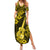 Hawaii Ukulele Family Matching Summer Maxi Dress and Hawaiian Shirt Polynesian Pattern Yellow Version LT01 Mom's Dress Yellow - Polynesian Pride