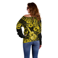 Hawaii Ukulele Off Shoulder Sweater Polynesian Pattern Yellow Version LT01 - Polynesian Pride