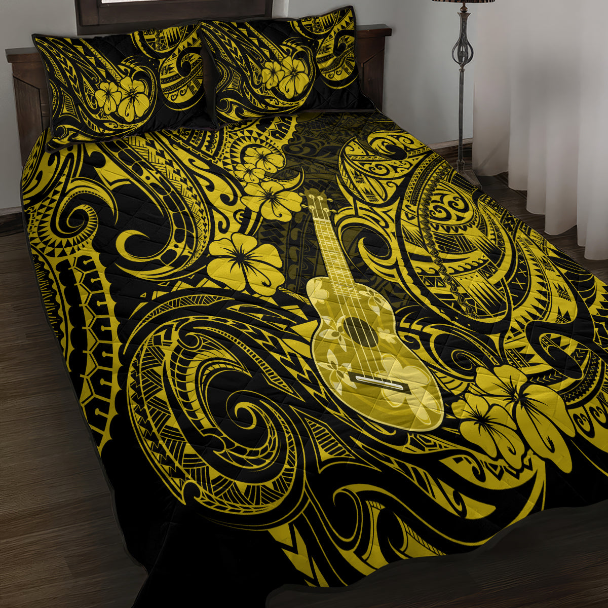 Hawaii Ukulele Quilt Bed Set Polynesian Pattern Yellow Version LT01 - Polynesian Pride
