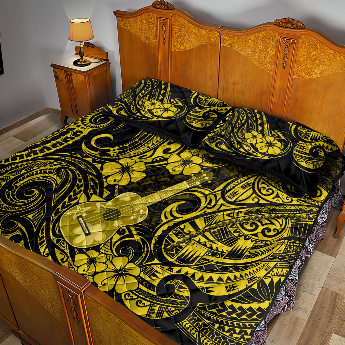 Hawaii Ukulele Quilt Bed Set Polynesian Pattern Yellow Version LT01 - Polynesian Pride