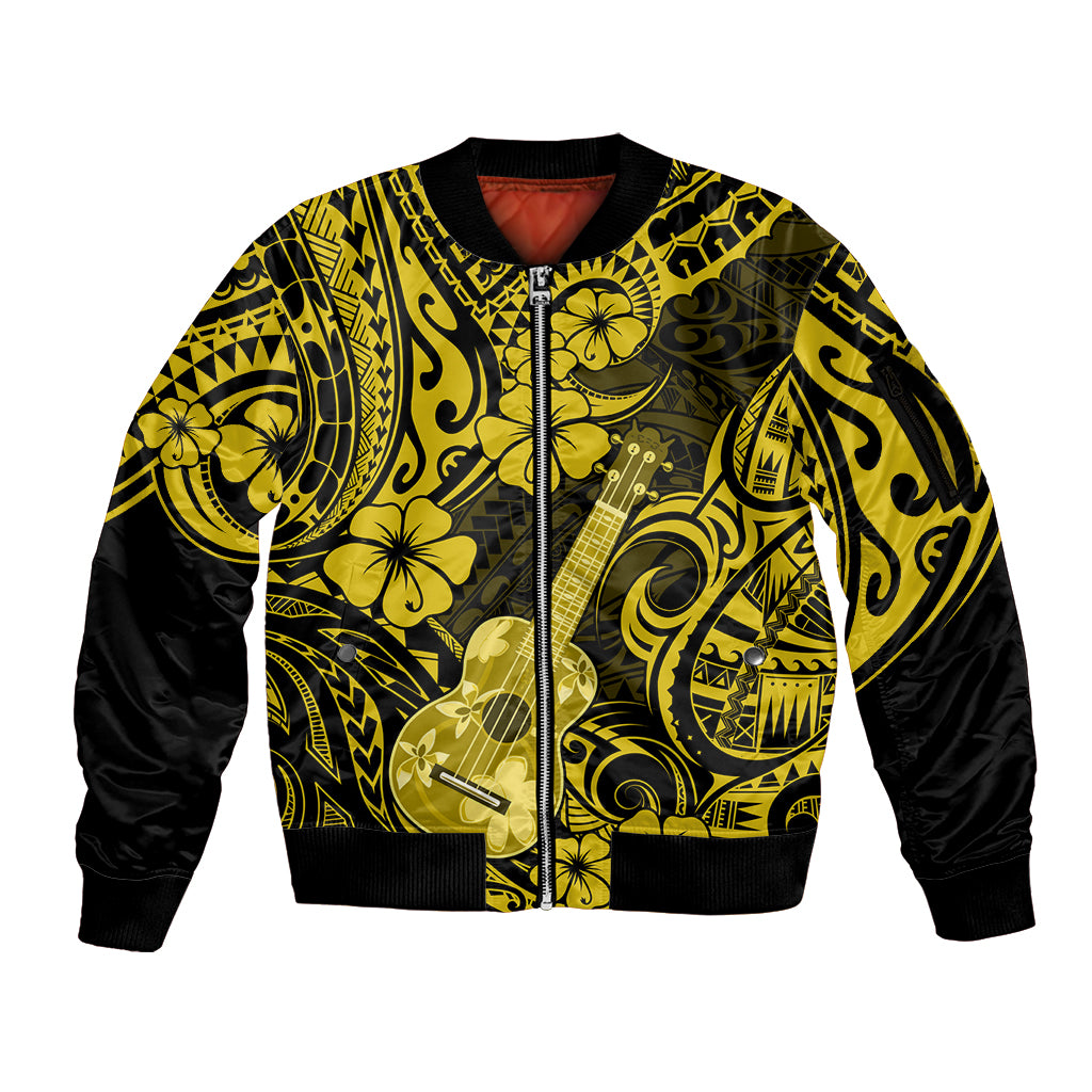 Hawaii Ukulele Sleeve Zip Bomber Jacket Polynesian Pattern Yellow Version LT01 Unisex Yellow - Polynesian Pride