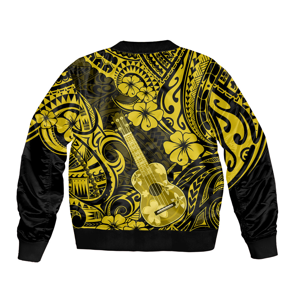 Hawaii Ukulele Sleeve Zip Bomber Jacket Polynesian Pattern Yellow Version LT01 - Polynesian Pride