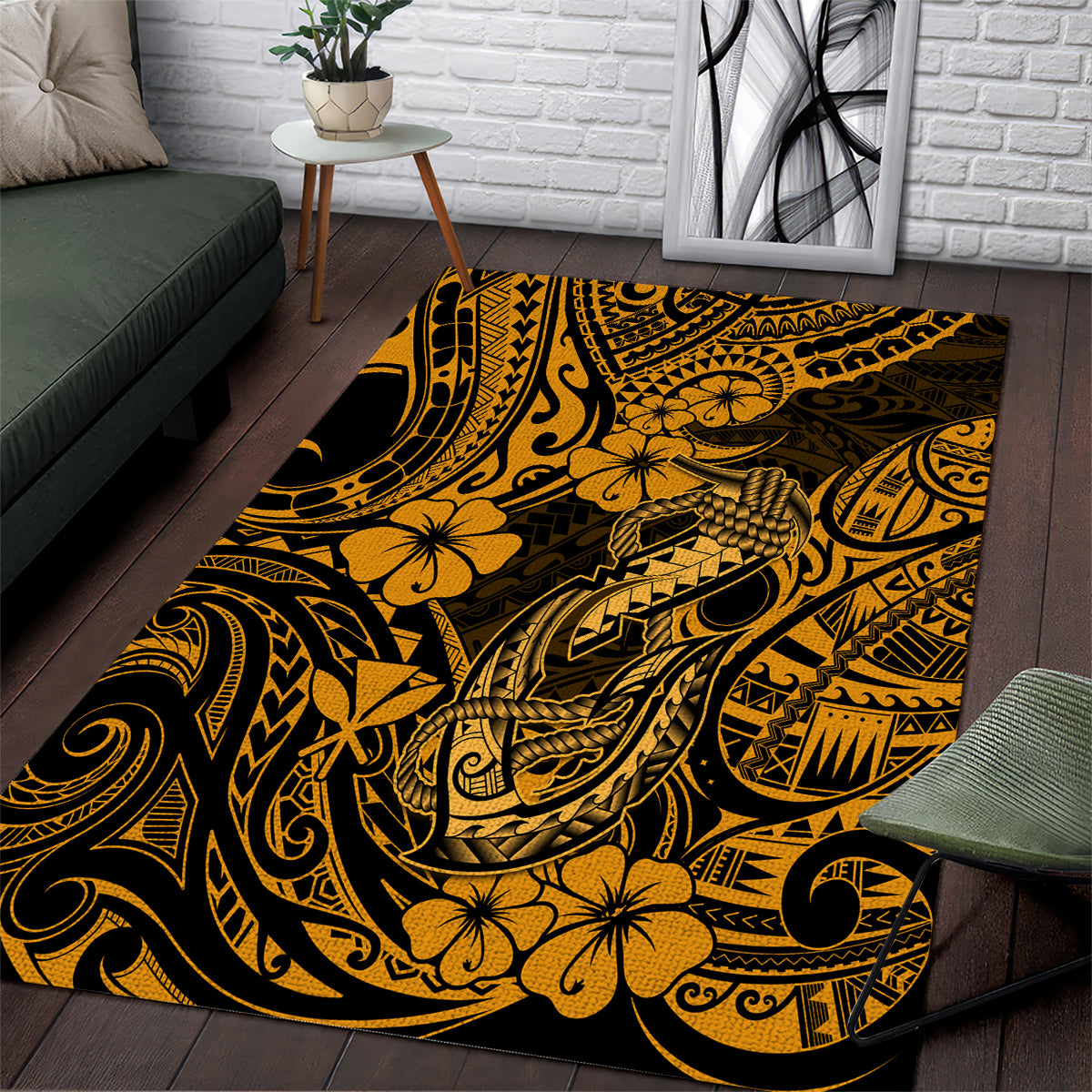 Hawaii Fish Hook Area Rug Polynesian Pattern Gold Version LT01 Gold - Polynesian Pride