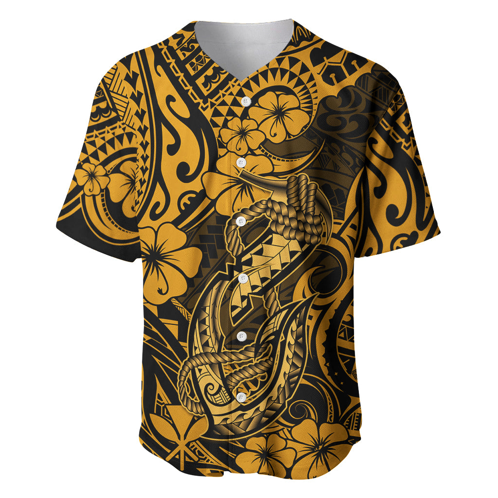 Hawaii Fish Hook Baseball Jersey Polynesian Pattern Gold Version LT01 Gold - Polynesian Pride