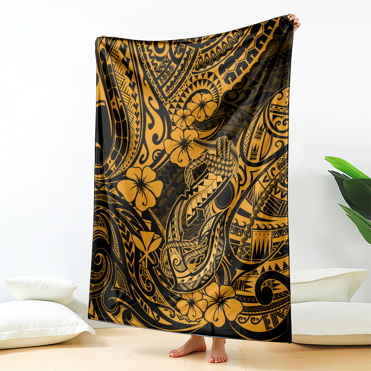 Hawaii Fish Hook Blanket Polynesian Pattern Gold Version LT01 Gold - Polynesian Pride