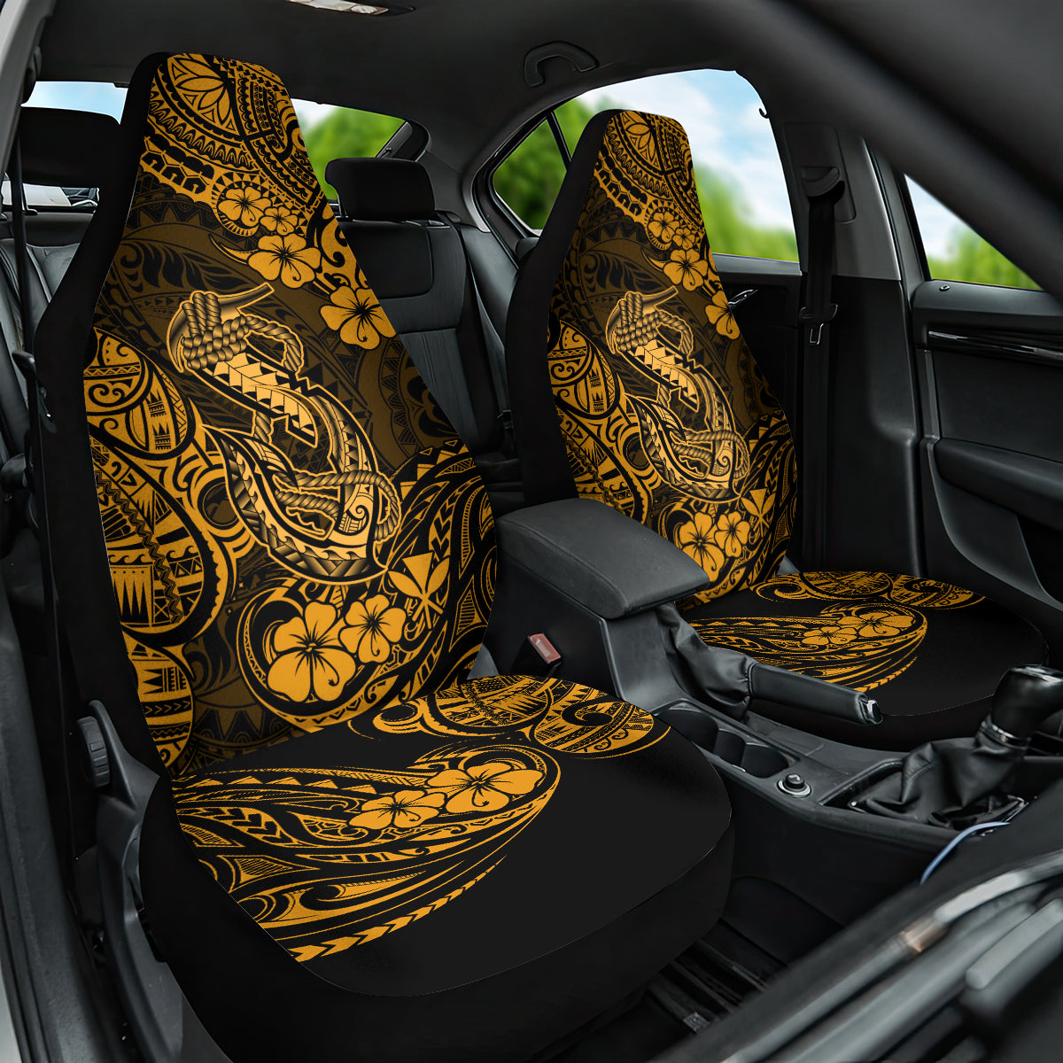 Hawaii Fish Hook Car Seat Cover Polynesian Pattern Gold Version LT01 One Size Gold - Polynesian Pride