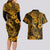 Hawaii Fish Hook Couples Matching Long Sleeve Bodycon Dress and Hawaiian Shirt Polynesian Pattern Gold Version LT01 - Polynesian Pride