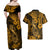 Hawaii Fish Hook Couples Matching Off Shoulder Maxi Dress and Hawaiian Shirt Polynesian Pattern Gold Version LT01 - Polynesian Pride