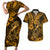 Hawaii Fish Hook Couples Matching Short Sleeve Bodycon Dress and Hawaiian Shirt Polynesian Pattern Gold Version LT01 Gold - Polynesian Pride