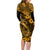 Hawaii Fish Hook Family Matching Long Sleeve Bodycon Dress and Hawaiian Shirt Polynesian Pattern Gold Version LT01 - Polynesian Pride