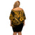 Hawaii Fish Hook Family Matching Off Shoulder Short Dress and Hawaiian Shirt Polynesian Pattern Gold Version LT01 - Polynesian Pride