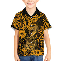 Hawaii Fish Hook Family Matching Summer Maxi Dress and Hawaiian Shirt Polynesian Pattern Gold Version LT01 Son's Shirt Gold - Polynesian Pride
