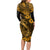 Hawaii Fish Hook Long Sleeve Bodycon Dress Polynesian Pattern Gold Version LT01 - Polynesian Pride