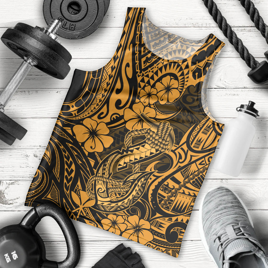 Hawaii Fish Hook Men Tank Top Polynesian Pattern Gold Version LT01 Gold - Polynesian Pride