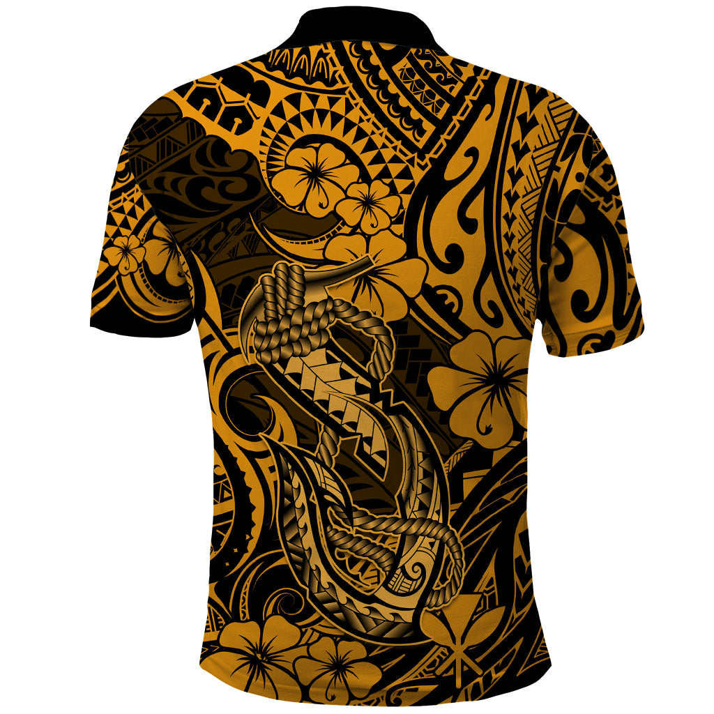 Hawaii Fish Hook Polo Shirt Polynesian Pattern Gold Version LT01 - Polynesian Pride